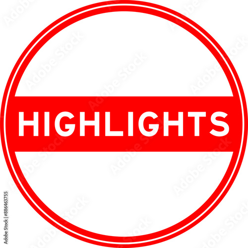 Red color round seal sticker in word highlights on white background