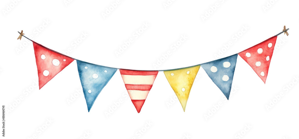Fototapeta premium PNG Colorful bunting, watercolor illustration, transparent background