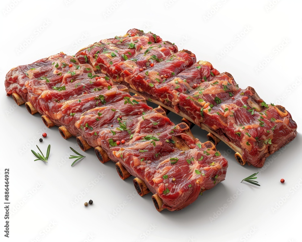 Succulent Raw Beef Ribs with Rich Marbling on White Background for Culinary Concepts and Butcher Shops Succulent Raw Beef Ribs with Rich Marbling on White Background for Culinary Concepts and Butcher Shops