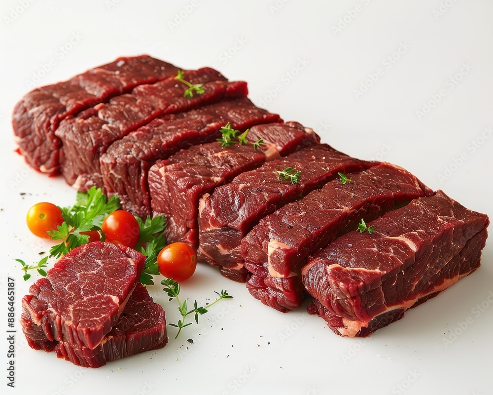 Succulent Raw Beef Brisket with Rich Marbling on White Background for Culinary Concept Succulent Raw Beef Brisket with Rich Marbling on White Background for Culinary Concept