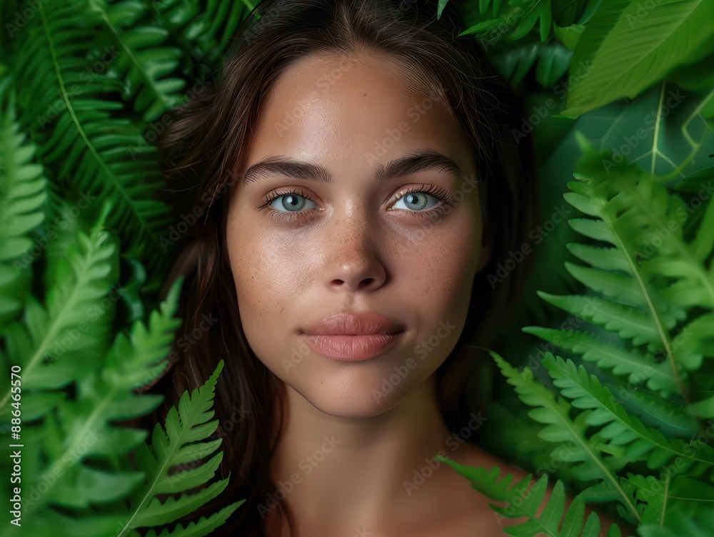 Beautiful Woman with Green Eyes Surrounded by Lush Greenery, Nature, Beauty, Portrait, Woman, Eyes, Green, Plants, Leaves, Fern, Forest, Nature Photography, Close Up, Face, Model, Summer, Outdoors Beautiful Woman with Green Eyes Surrounded by Lush Greenery, Nature, Beauty, Portrait, Woman, Eyes, Green, Plants, Leaves, Fern, Forest, Nature Photography, Close Up, Face, Model, Summer, Outdoors