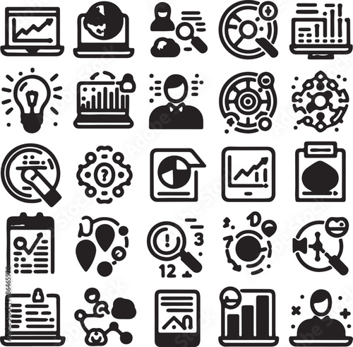 Data analytics thin line icons set. data analysis, analytics, optimization, mining, processing, statistic, monitoring, search, analysis editable stroke. Vector