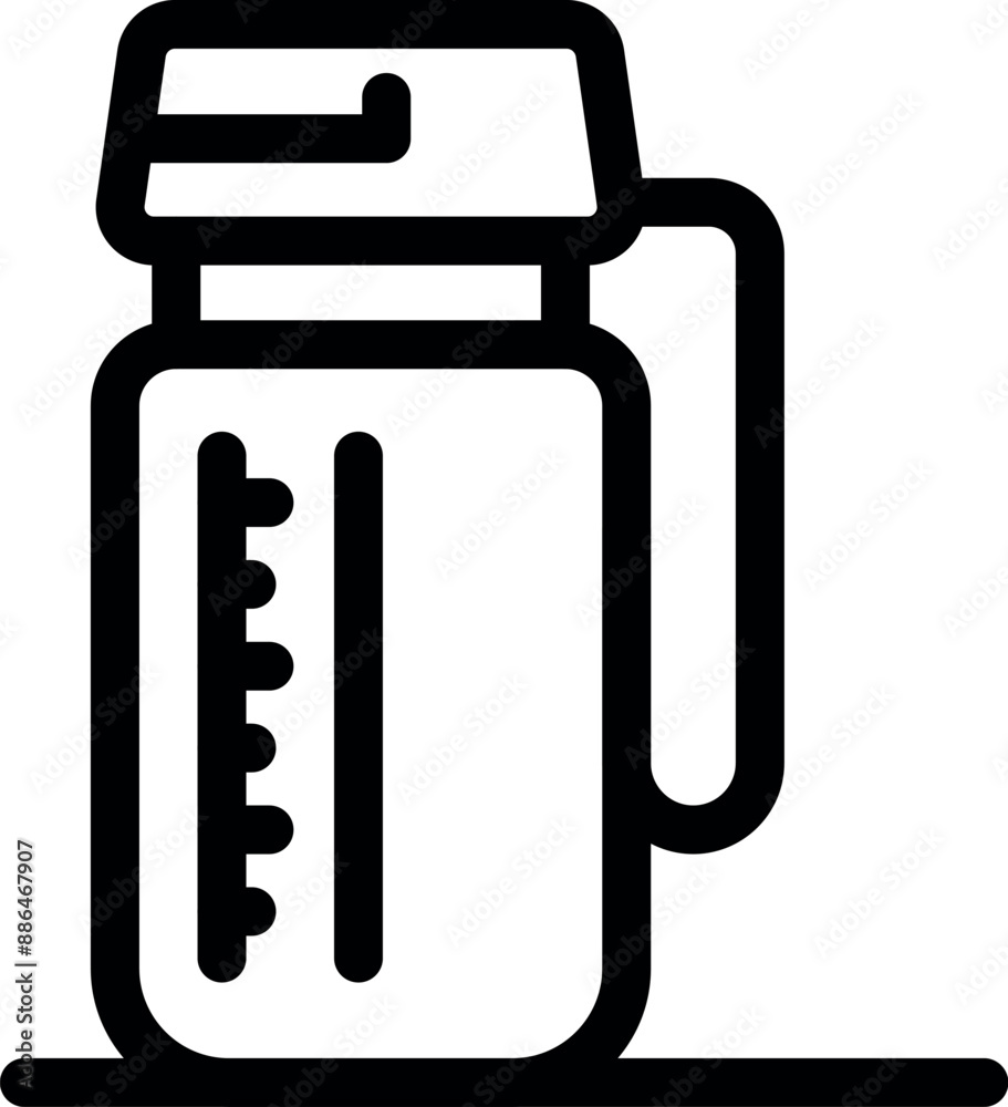 Simple, bold line icon of a thermo flask showing the temperature of the hot beverage Simple, bold line icon of a thermo flask showing the temperature of the hot beverage