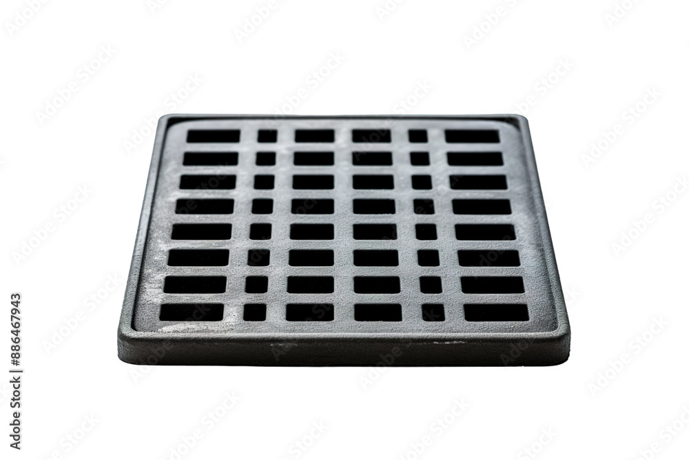 A Black Iron Grate, Square and Stark, Against a White Background on a White or Clear Surface PNG Transparent Background