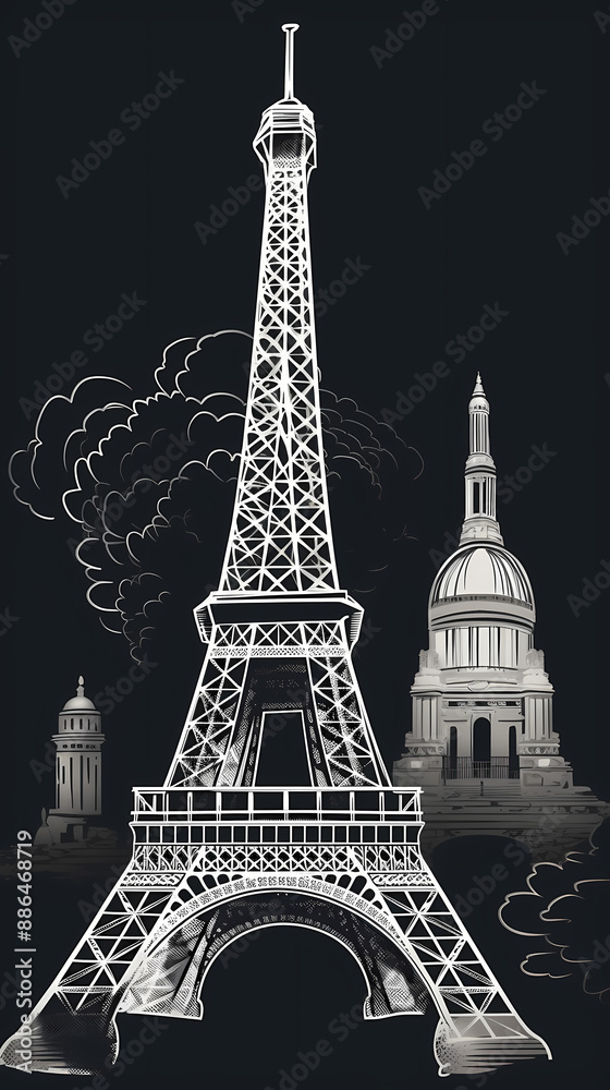 Obraz premium Silhouette chalk Paris vector image
