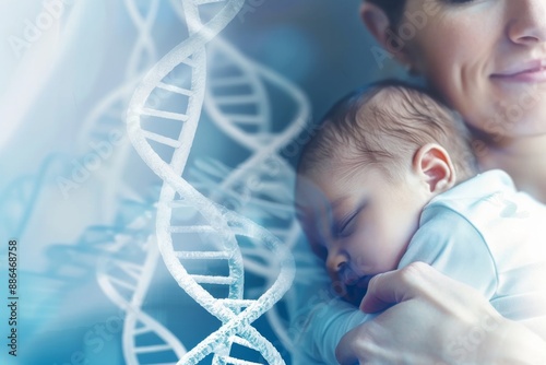 The Unfolding Mystery of Life: A Newborn's Sleep Enveloped by the Spirals of DNA