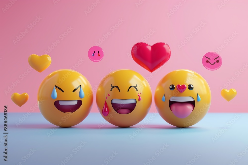 Colorful 3D smiley faces with various expressions and emojis against a vibrant background. Perfect for social media and digital communication. Colorful 3D smiley faces with various expressions and emojis against a vibrant background. Perfect for social media and digital communication.