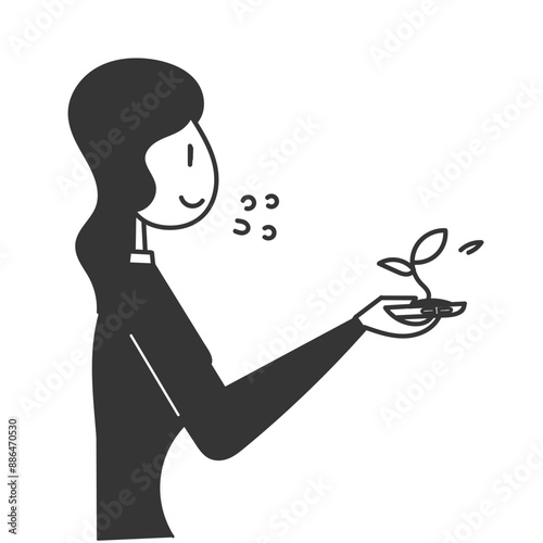 hand drawn doodle Plants growing from smart phone screen illustration