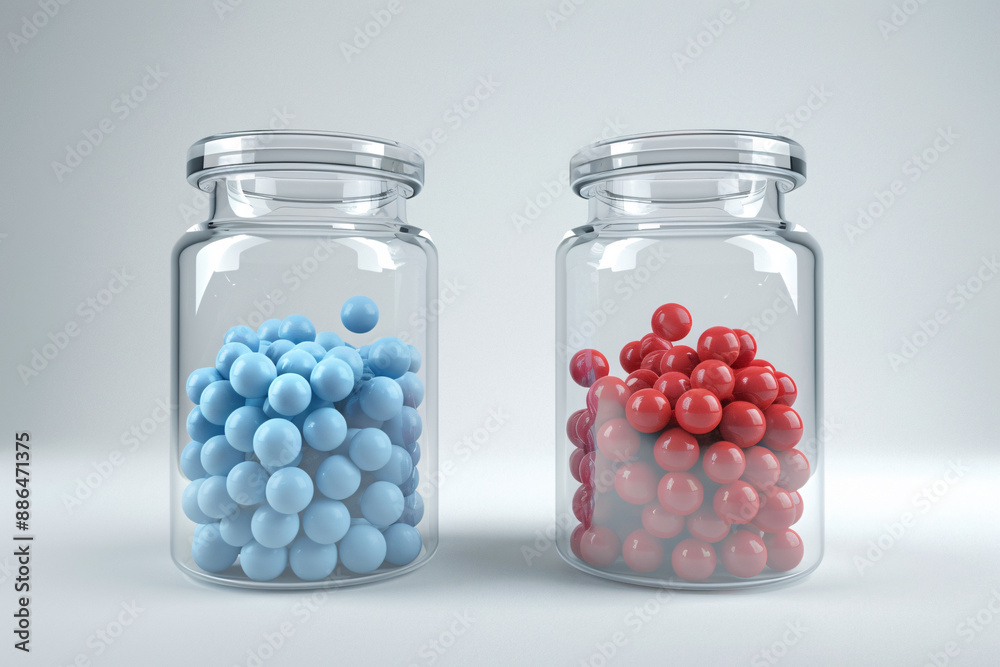 a glass jars with red and blue balls a glass jars with red and blue balls