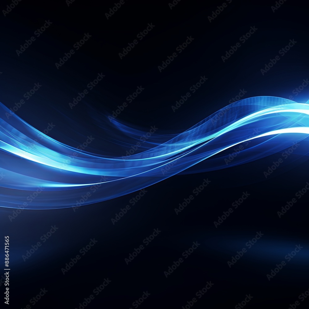Blue wavy lines flow on a black background in this abstract design, adding a dynamic and futuristic look. Geometric shapes and smooth curves bring elegance, making it ideal for modern art enthusiasts. Blue wavy lines flow on a black background in this abstract design, adding a dynamic and futuristic look. Geometric shapes and smooth curves bring elegance, making it ideal for modern art enthusiasts.