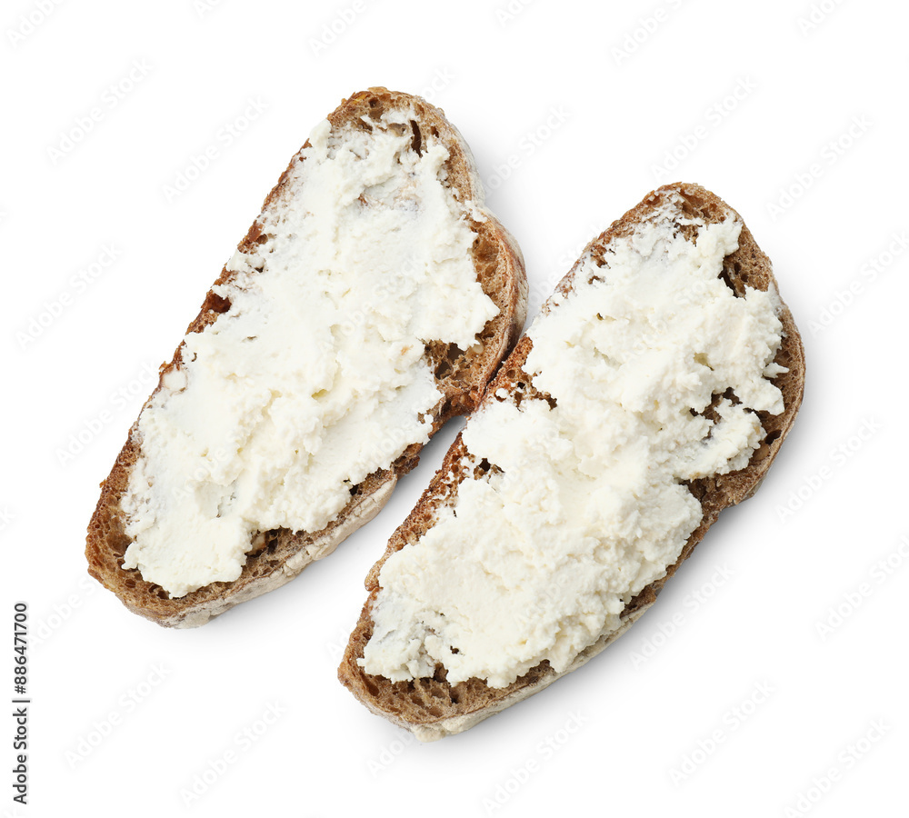 Delicious bruschetta with ricotta cheese isolated on white Delicious bruschetta with ricotta cheese isolated on white