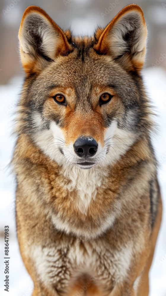 Fototapeta premium Close-up of a wolf with a snowy background