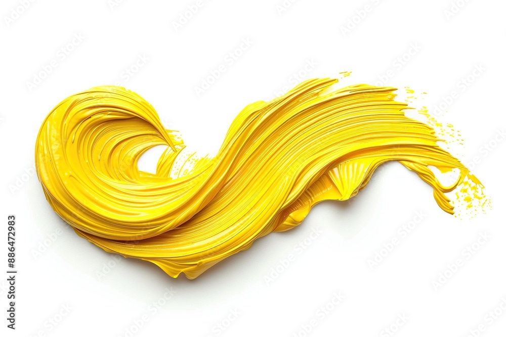 Fototapeta premium Yellow paint brush stroke isolated on white backround. Generative Ai