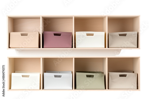 Empty Wooden Bookcase With Two Shelves and a Rail on a White or Clear Surface PNG Transparent Background