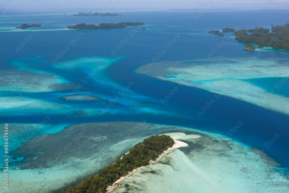 Obraz premium Palau islands view from above on a sunny autumn day