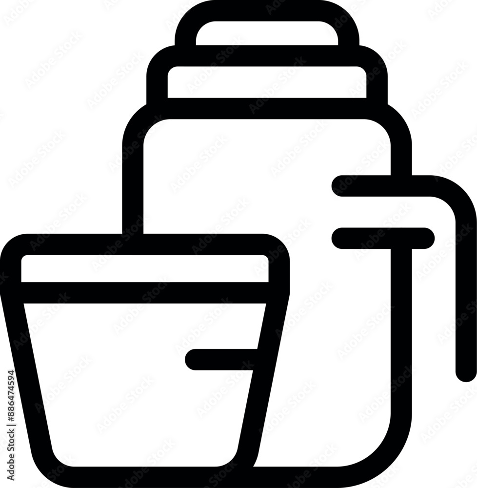 Line art icon of a thermos flask pouring a hot drink in a mug