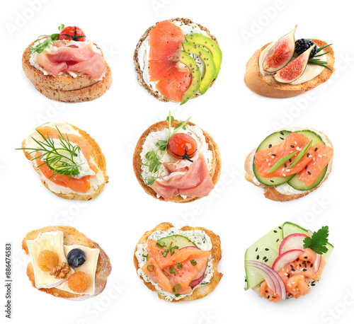 Set of different canapes isolated on white