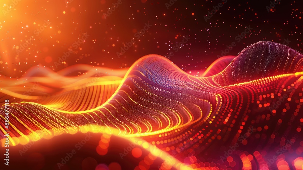 Abstract glowing waves with vibrant curves in futuristic digital landscape, showcasing fluid motion and colorful energy in a dark background. Abstract glowing waves with vibrant curves in futuristic digital landscape, showcasing fluid motion and colorful energy in a dark background.