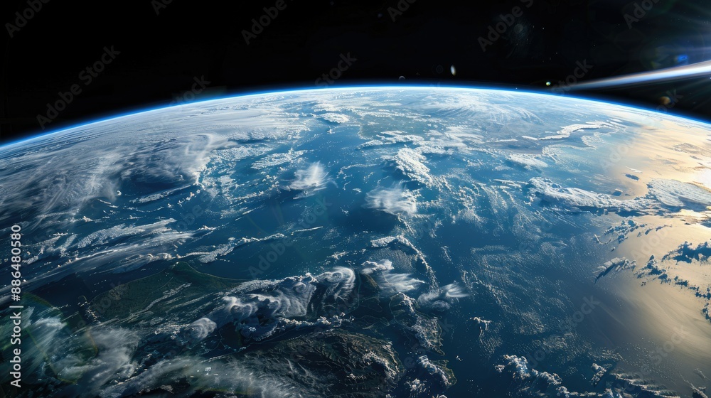 Fototapeta premium Earth from space showing the curvature of the planet and the atmosphere