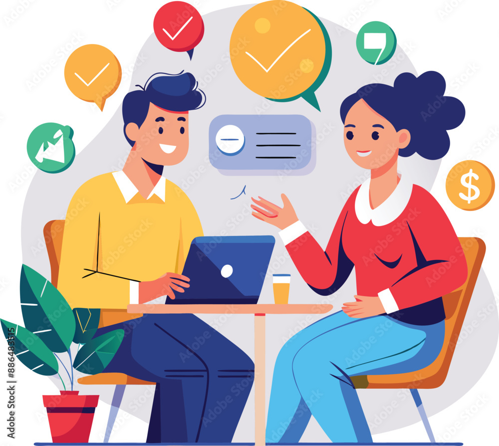 girl and boy talking about finance flat vector illustration isolated on a white background. girl and boy talking about finance flat vector illustration isolated on a white background.