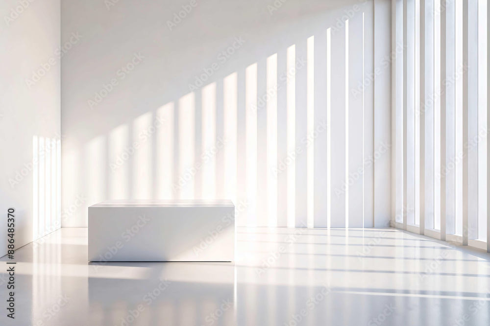 Fototapeta premium Inside a white room stands a cube surrounded by numerous windows