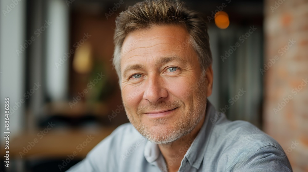 Smiling MiddleAged Man Portrait, Casual Attire, CloseUp, Studio Setting, Ideal for Professional Use or Personal Projects Smiling MiddleAged Man Portrait, Casual Attire, CloseUp, Studio Setting, Ideal for Professional Use or Personal Projects