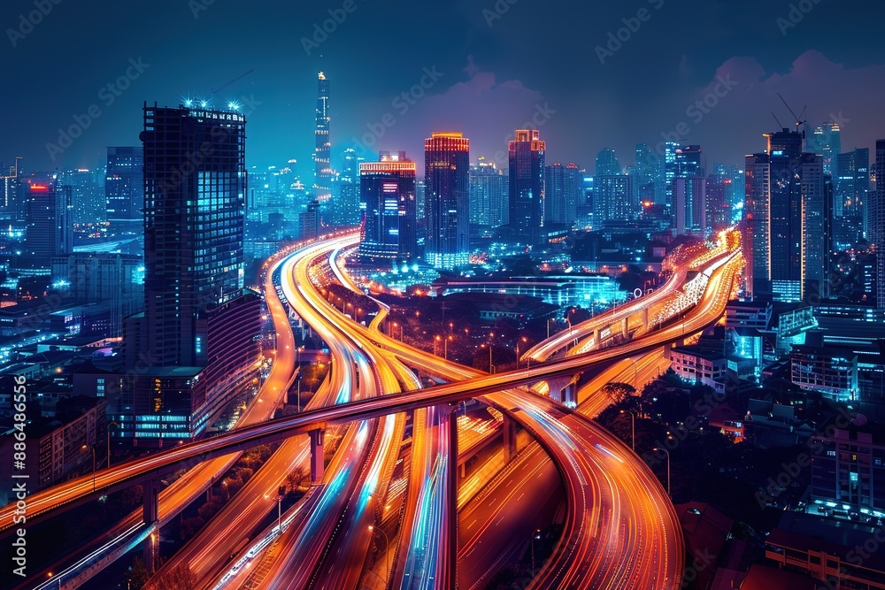 Obraz premium Night Cityscape With Intertwining Highways
