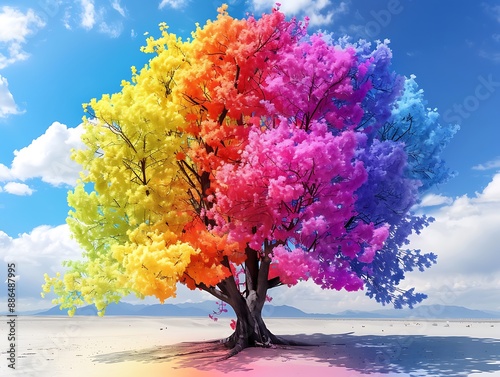high-definition image of rainbow-colored tree in full bloom representing growth diversity and the vibrant life of the LGBTQ community