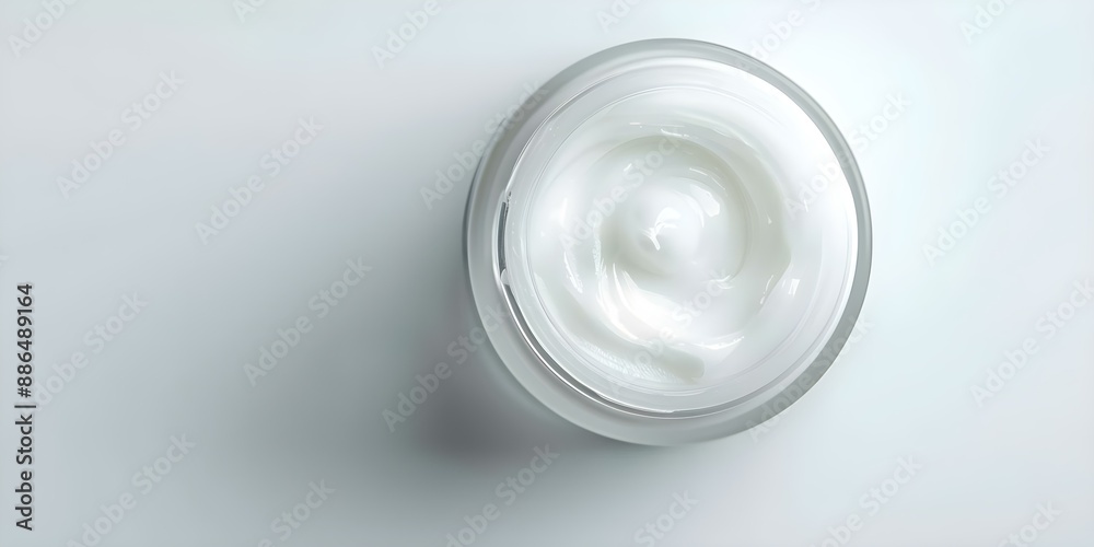 Waterless Cream Jar A Top View for Organic Skincare Routine. Concept Organic Skincare, Top View, Waterless Cream Jar, Beauty Routine, Sustainable Packaging Waterless Cream Jar A Top View for Organic Skincare Routine. Concept Organic Skincare, Top View, Waterless Cream Jar, Beauty Routine, Sustainable Packaging
