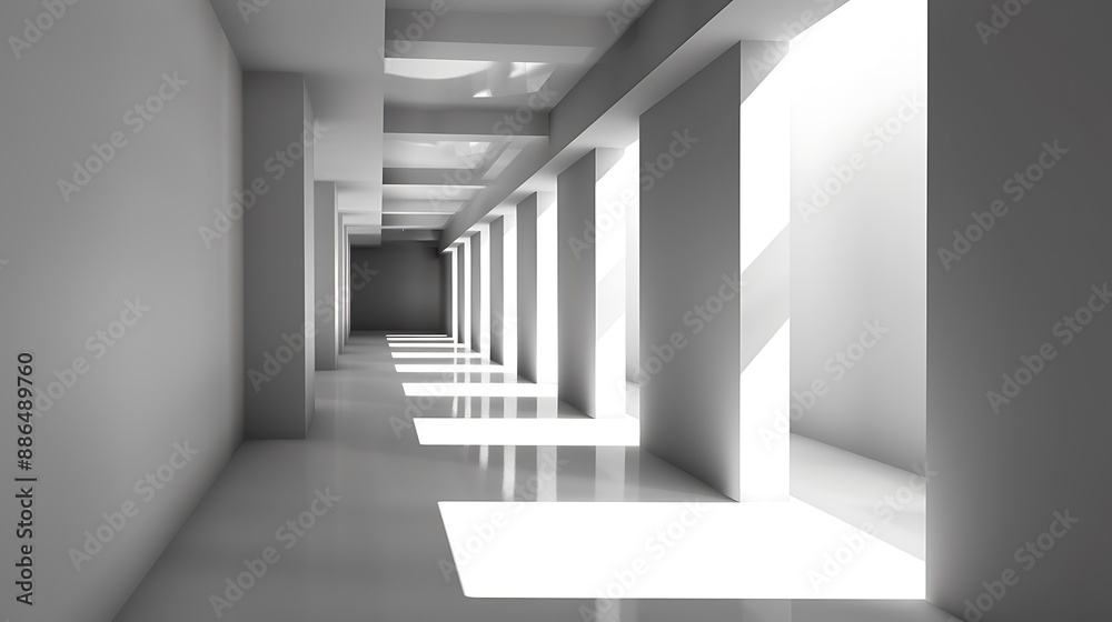 Fototapeta premium Minimalist Architecture: A Corridor of Light and Shadow