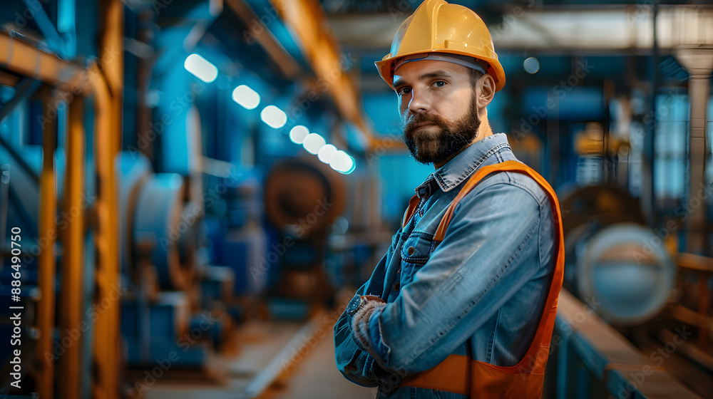 Portrait of a working man in a uniform and a hard hat. AI Generated Portrait of a working man in a uniform and a hard hat. AI Generated