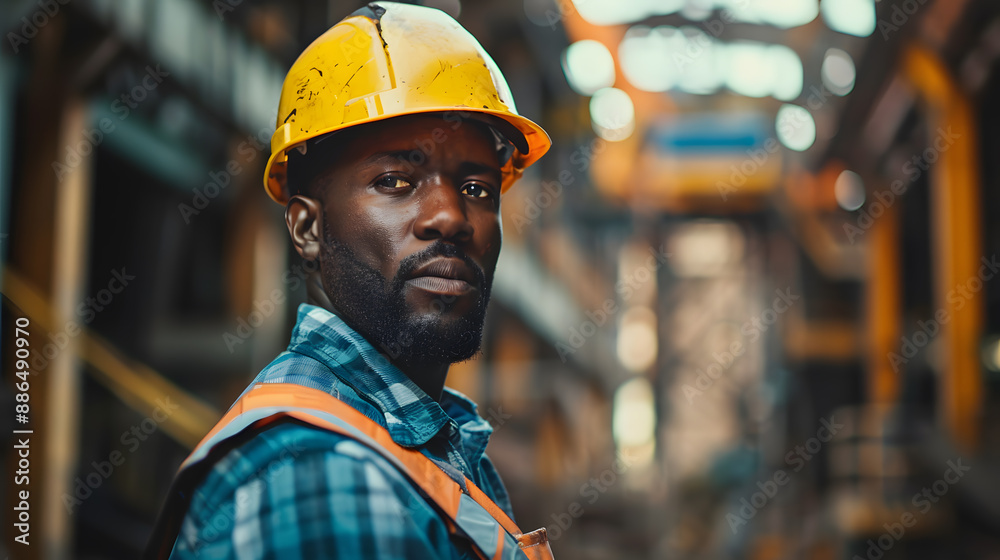 Portrait of a working man in a uniform and a hard hat. AI Generated Portrait of a working man in a uniform and a hard hat. AI Generated