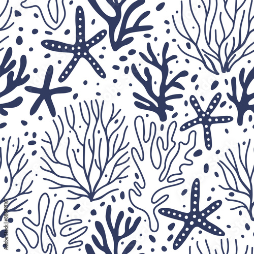 seamless pattern of sea life leaves, simple vector pattern.