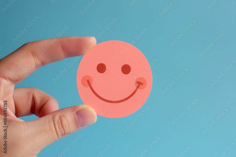 Hand holding happy smile face and sad paper cut, Positive thinking, Mental health assessment, World mental health day concept Hand holding happy smile face and sad paper cut, Positive thinking, Mental health assessment, World mental health day concept