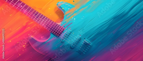 Abstract colorful electric guitar with blurred background.