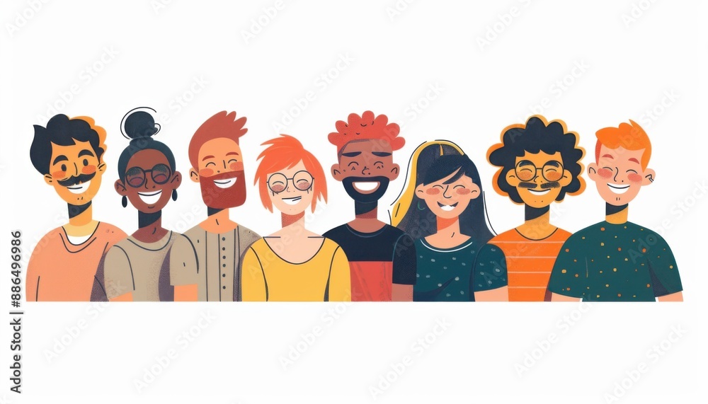 Group of Diverse Smiling People Illustrated in Cartoon Style Group of Diverse Smiling People Illustrated in Cartoon Style