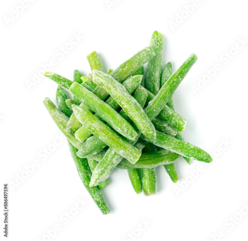 Frozen Green Beans Isolated, Iced French Beans, Raw Cold Wax Bean Pods, String Vegetables Pile on White