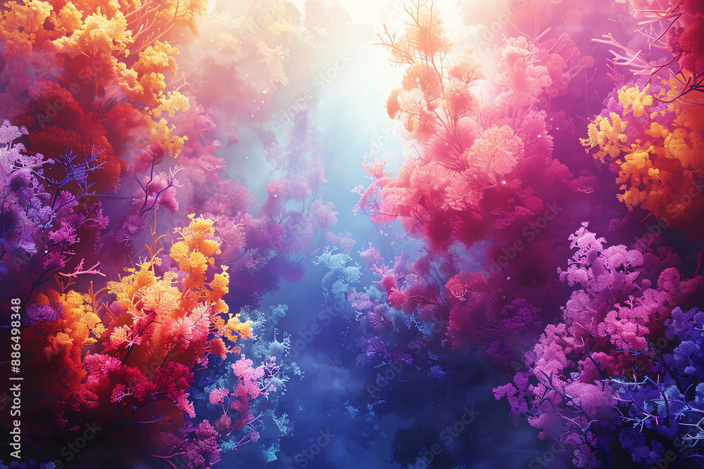 Create a digital artwork using CG 3D techniques to depict a hauntingly realistic scene of coral bleaching.