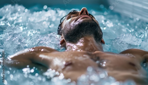 Man Relaxing in a Cold Ice Bath During a Recovery Session