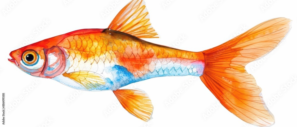 A guppy with vibrant watercolor patterns isolate on white background A guppy with vibrant watercolor patterns isolate on white background