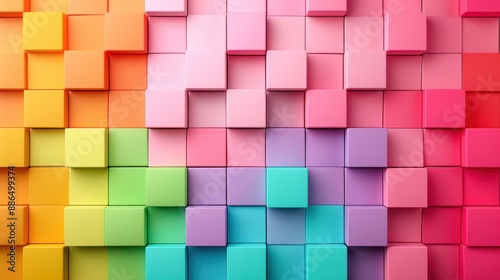 Colorful abstract 3D cubes arranged in a vibrant, gradient pattern, creating a visually appealing geometric background.