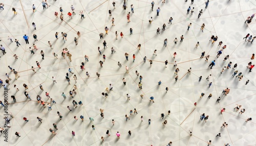 Aerial View of People Connected by Lines on a White Surface