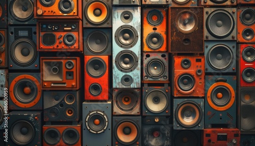 Vintage Audio Speakers Wall Display in a Retro Style