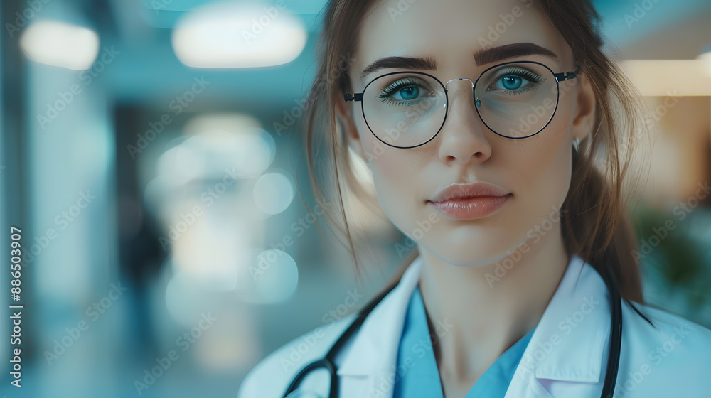 Portrait of a female medical worker with a stethoscope. AI Generated Portrait of a female medical worker with a stethoscope. AI Generated