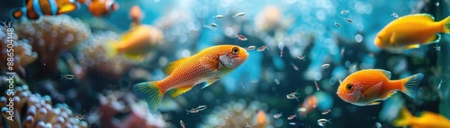 Fish swimming in a colorful aquarium, highlighting an aquatic habitat