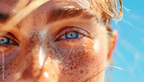 Close Up Of Woman's Blue Eyes On A Sunny Day