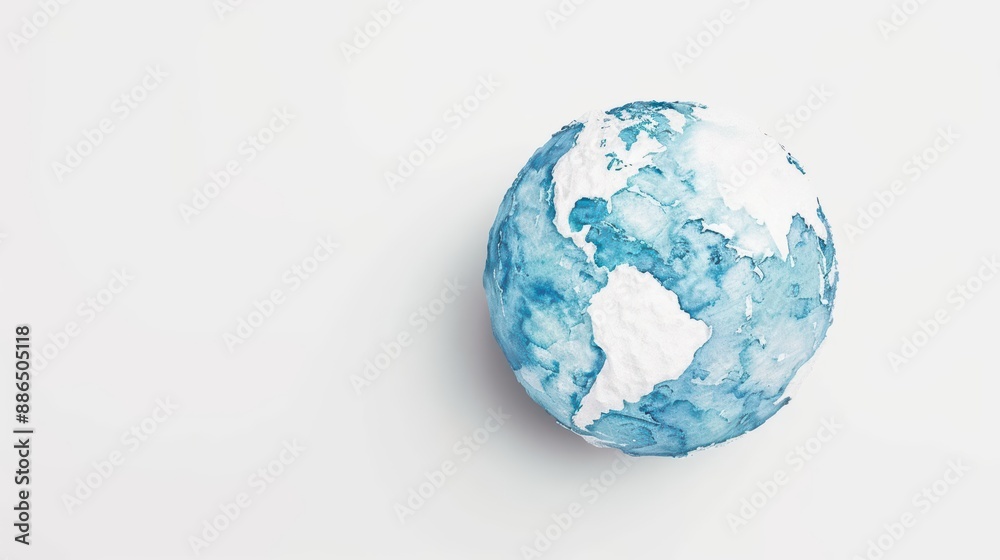 Climate policy represented by watercolor documents and Earth isolate on white background