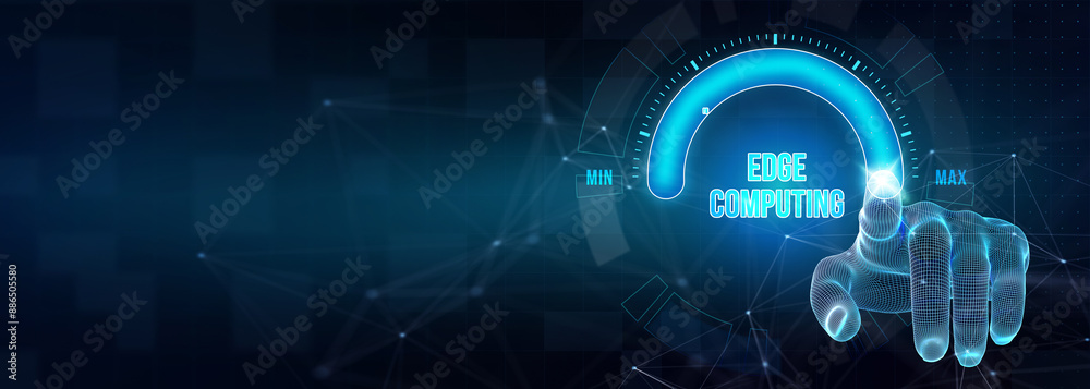 Fototapeta premium Edge computing modern IT technology on virtual screen. Business, technology, internet and networking concept. 3d illustration