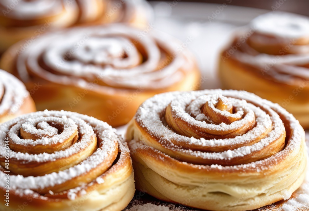 freshly baked cinnamon rolls powdered sugar dusting close, aromatic, artisanal, artisan, airy, appetizing, appetizers, appetizingly, appearance, aroma freshly baked cinnamon rolls powdered sugar dusting close, aromatic, artisanal, artisan, airy, appetizing, appetizers, appetizingly, appearance, aroma