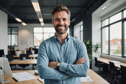 Free Download portrait of Smiling architect standing at office - GFXLoad